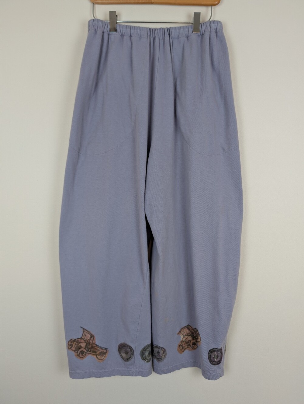 Blue Fish 100% Cotton Wide Leg Hand Painted Truck Design Cropped Lagenlook Pants